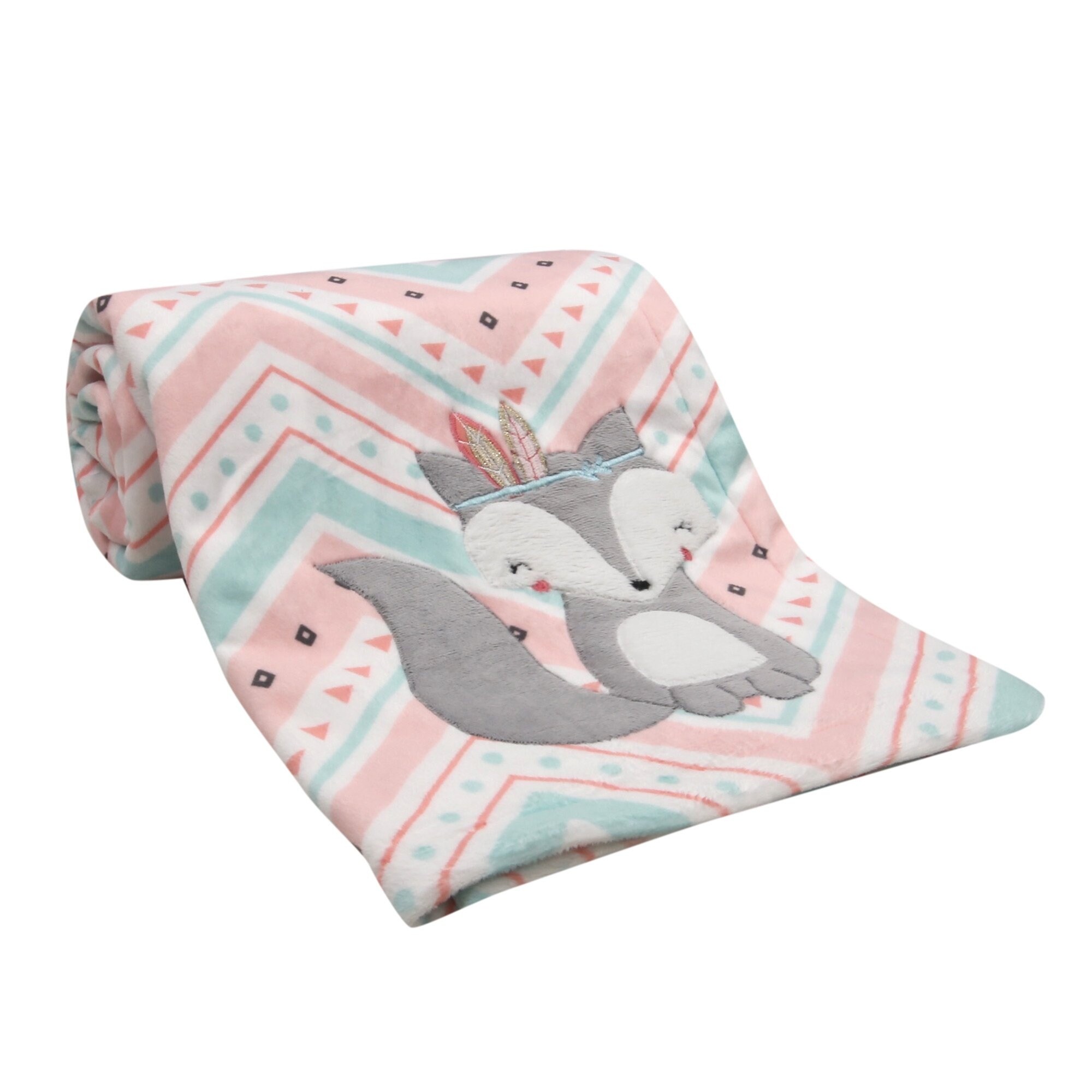 Lambs Ivy Little Spirit Coral White Blue Chevron Fox Luxury Baby Blanket Bed Bath Beyond 23482978
