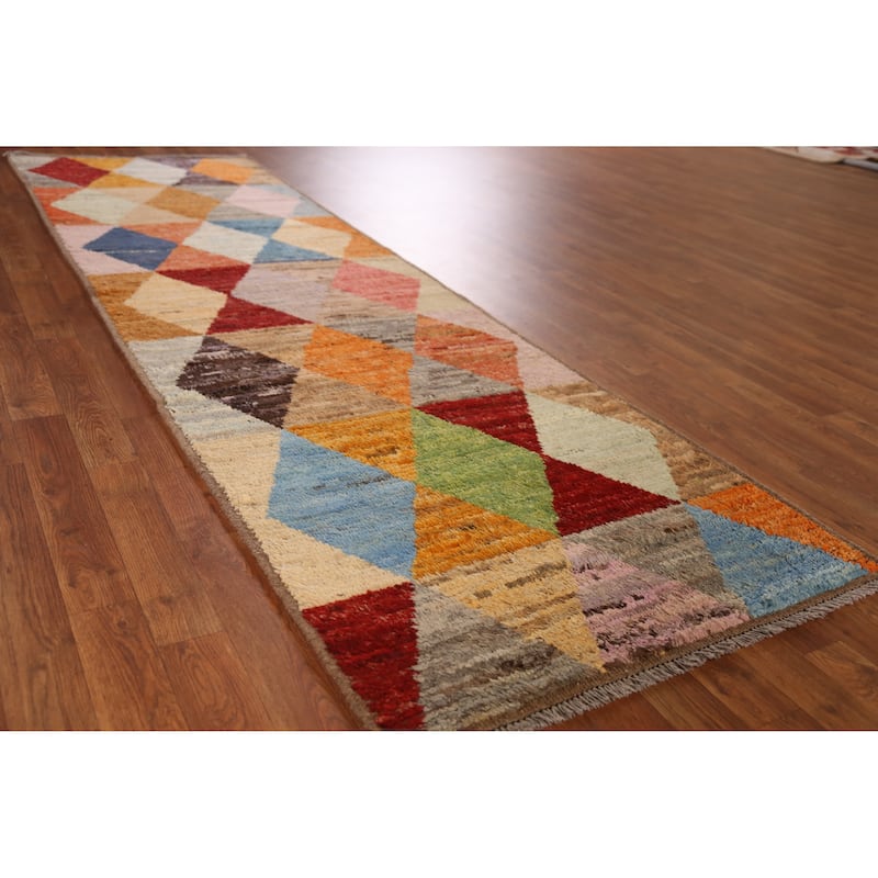 All-Over Trellis Moroccan Oriental Runner Rug Hand-Knotted Wool Carpet - 2'11" x 9'11" - 2'11" x 9'11" - Multi-Color