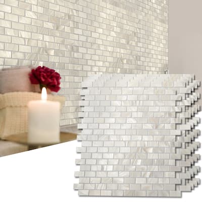 10-Piece White Mother of Pearl Tile Backsplash for Kitchen, Bathroom, Pool Tile, 12''x 12''