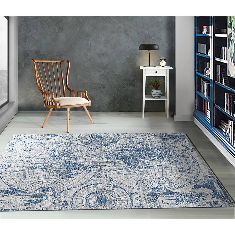 Modern Abstract Map Oriental Polypropylene Area Rug