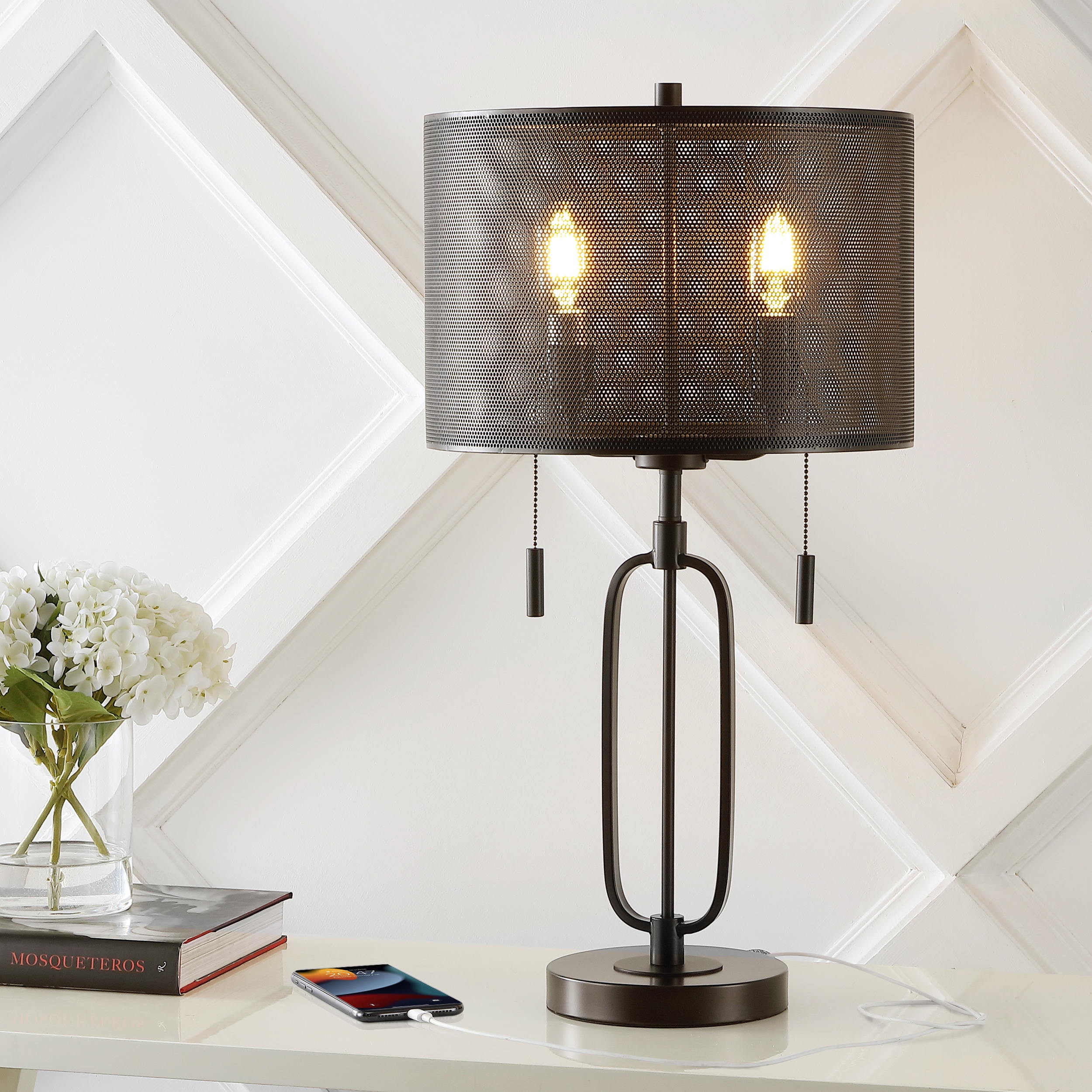 Oil rubbed bronze table store lamp with usb port