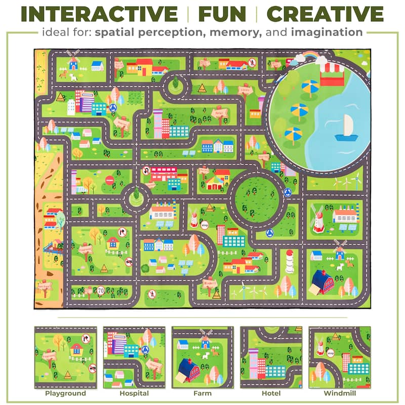 Sorbus City Streets Car Road Map – Interactive Toy Car Route, Activity Area Carpet Rug Floor Playmat, Washable Rug for Kids (XL)