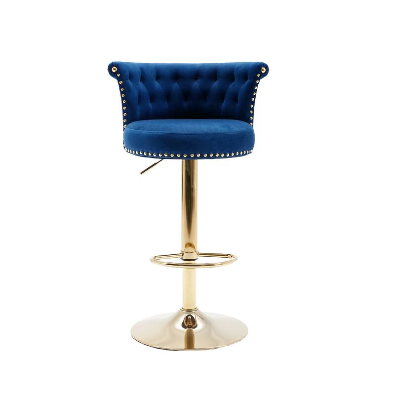 Velvet Adjustable Swivel Barstool w/ Footrest, Dining Bar Chairs, Set of 2