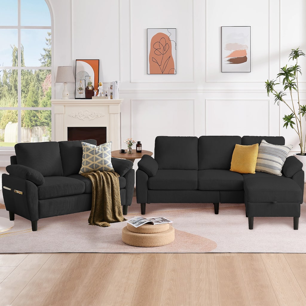 3-Piece Living Room Sectional Sofa Set with Loveseat and Ottoman