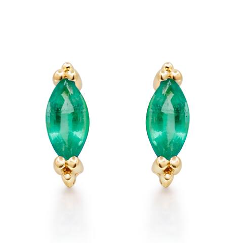 10K Yellow Gold Marquise-Cut Emerald Earring by Anika And August