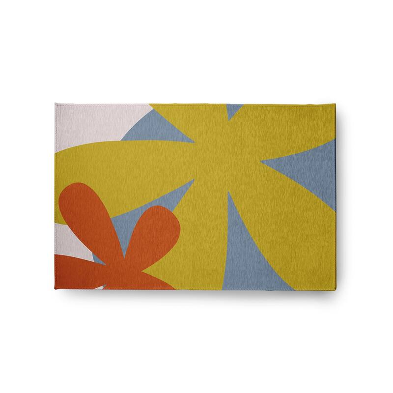 Bold Flowers Modern & Contemporary Chenille Area Rug - Mustard Yellow - 24" 36"
