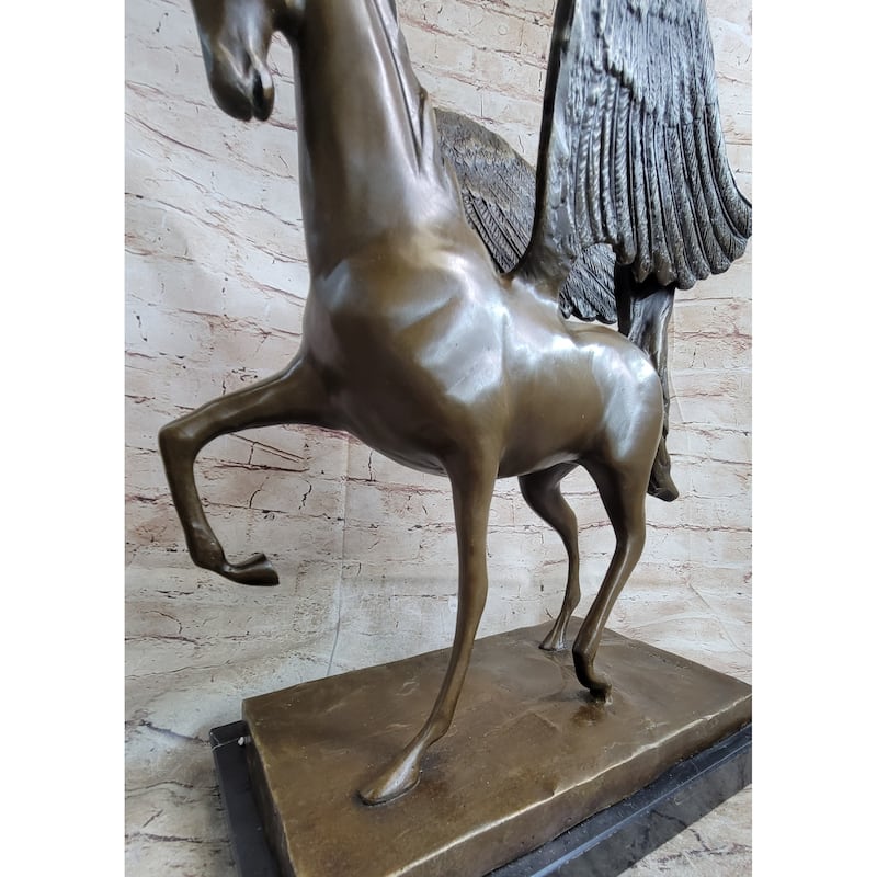 Pegasus Winged Imitative Horse Bronze Statue Sculpture Figure On Marble Base 16 Inches X 16 Inches