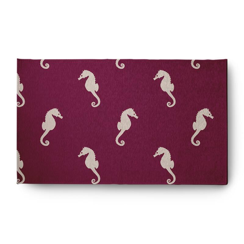 Sea Horses Beach Style Chenille Area Rug - Maroon Red - 3' x 5'