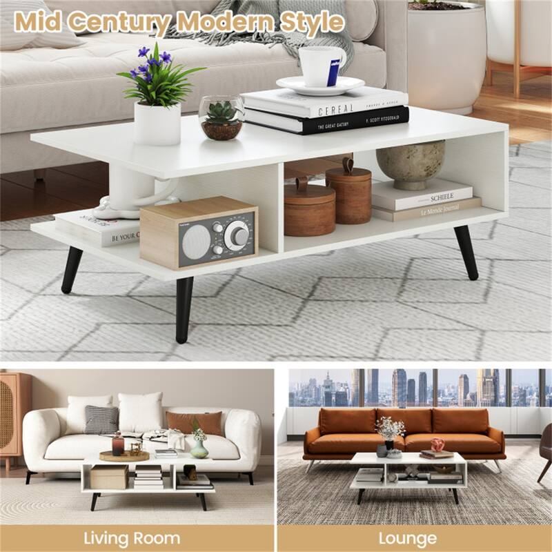 31.5”Long Modern 2-Tier Coffee Table with Open Storage Compartments and Sturdy Metal Legs - 31.5" x 18" x 12"