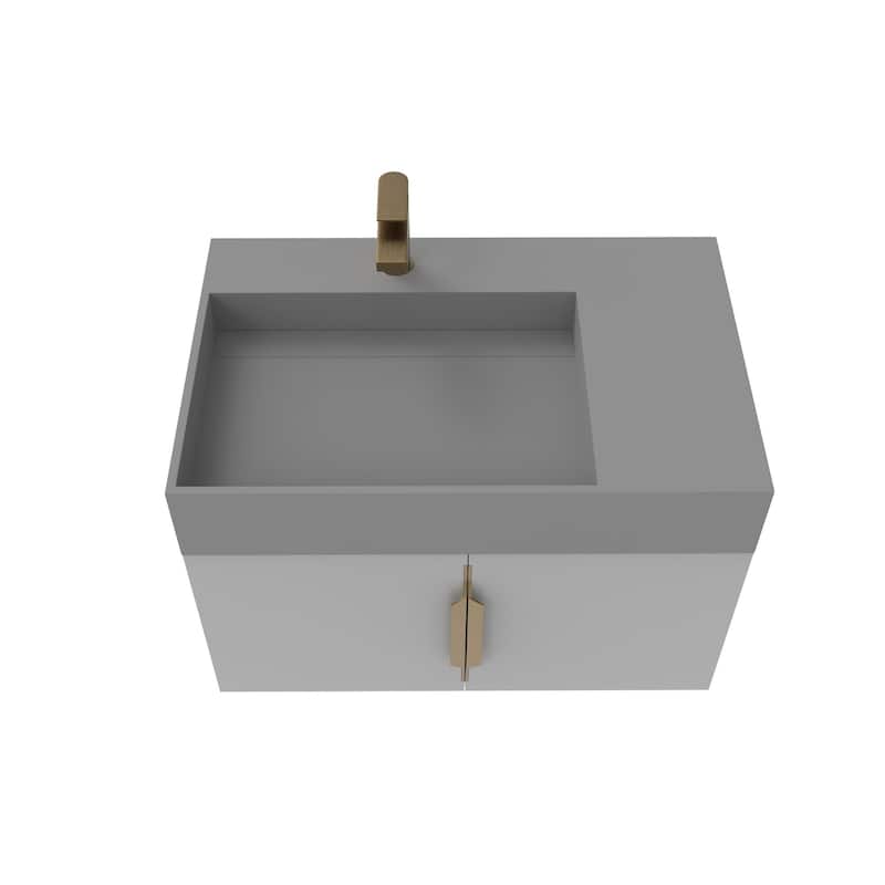 Amazon 30" Wall Mounted Bathroom Right Basin Vanity Set w/ Gray Top