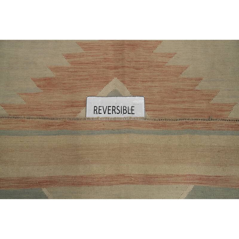 Hand Woven Oriental 100% Wool Carpet Southwestern Tribal Beige & Ivories Kilim Area Rug - 13' 0'' X 10' 0''