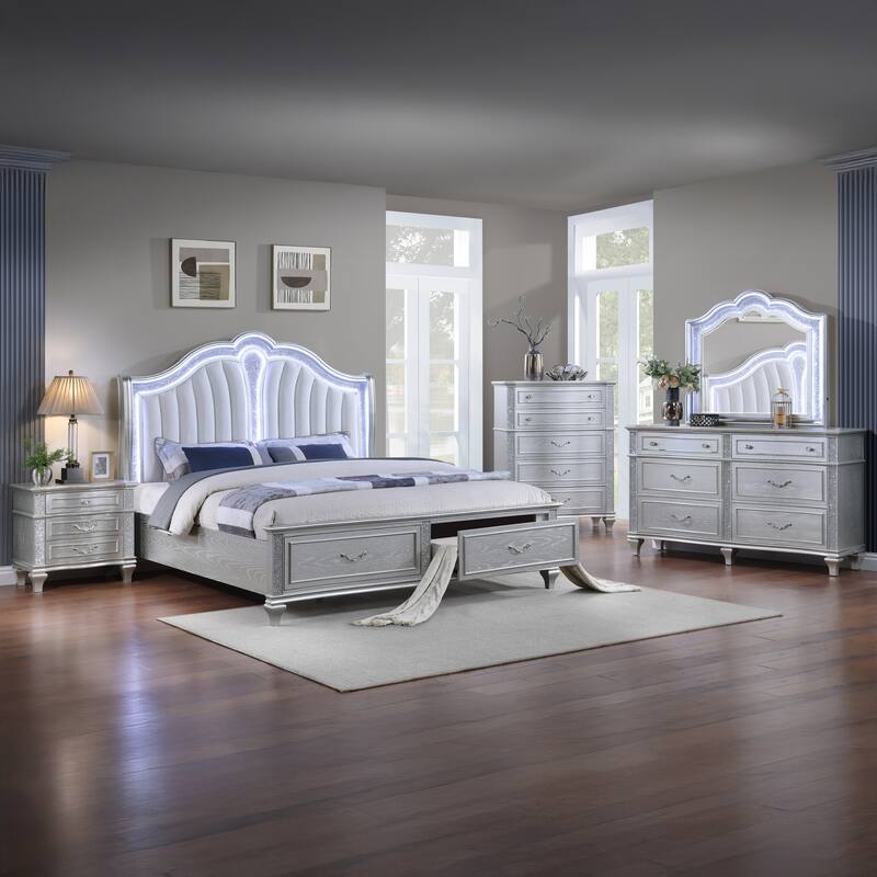 Mystic Queen / King 4PC / 5PC Bedroom Set Silver - Silver - Queen - 5 Piece