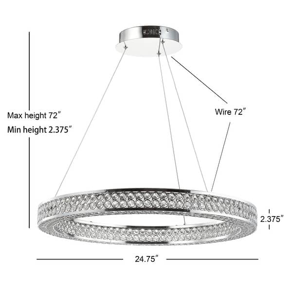 Bradley 24.7" Round Integrated LED Crystal/Metal Pendant, Chrome/Clear by JONATHAN Y