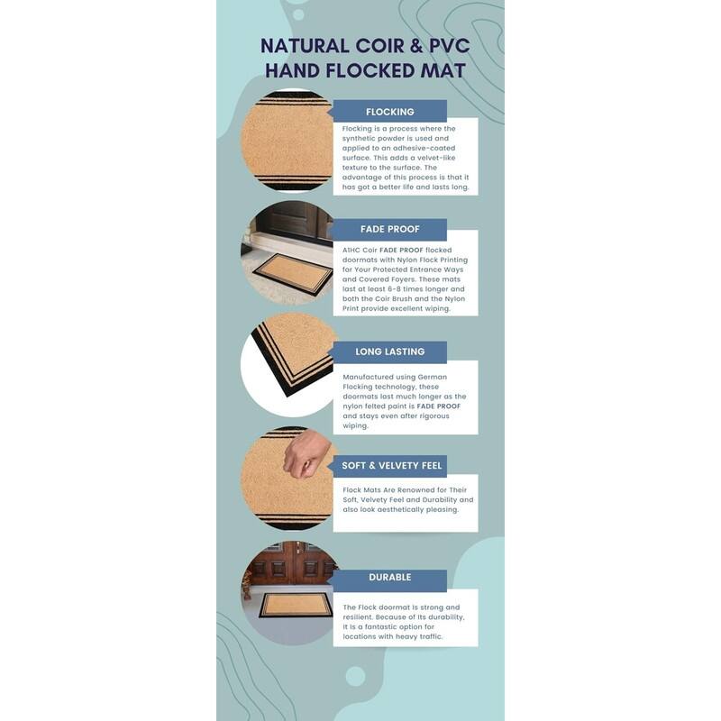 A1HC Natural Coir Doormat With Classic Border Heavy Duty PVC Backing Indoor Outdoor Porch Entry Doormat