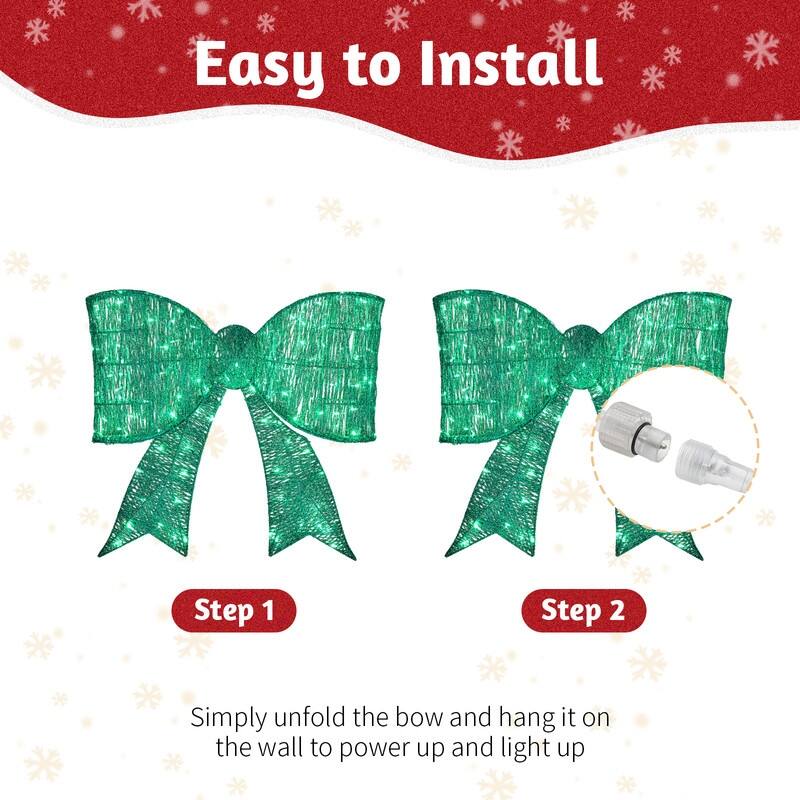 Pre-lit Outdoor Giant Bowknot Christmas Decoration with 124 Warm White LED Lights for Front Door Gate Wall
