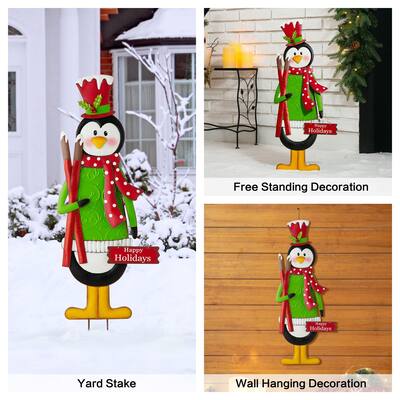 Glitzhome 36"H Christmas Metal Penguin or Nutcracker Yardstake or Standing Sign or Wall Decor