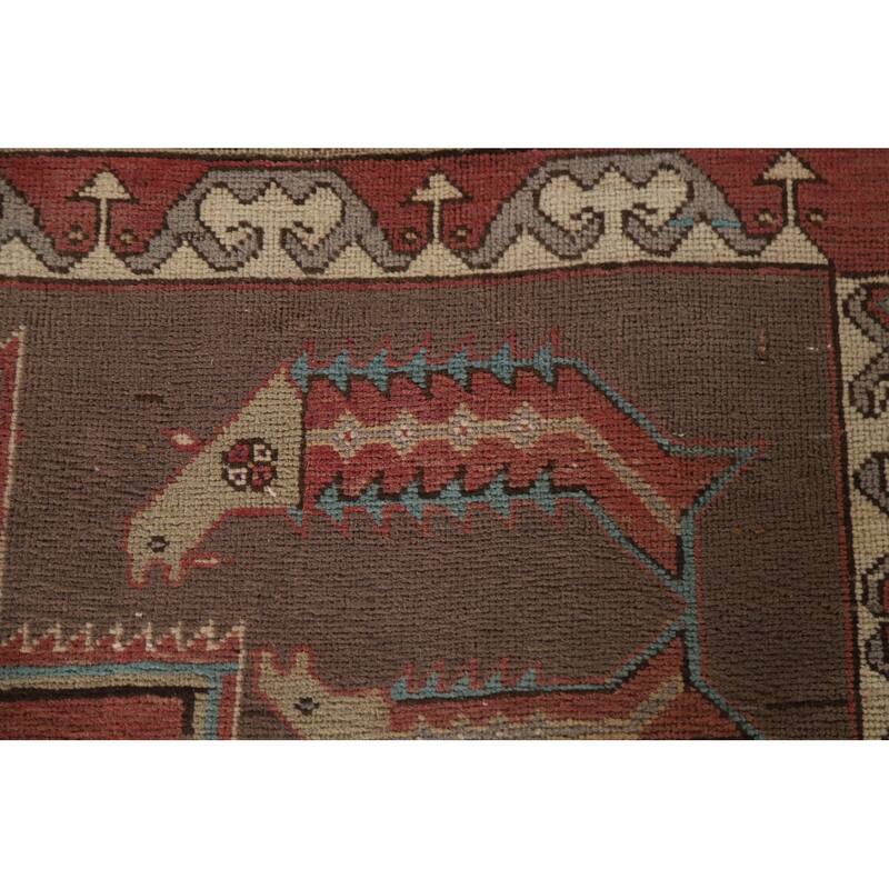 Hand Knotted Oriental 100% Wool Carpet Traditional Tribal Brown Ardebil Runner Rug - 10' 3'' X 4' 3''