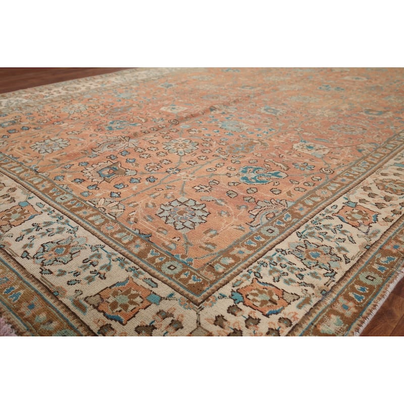 Distressed Tabriz Persian Vintage Rug Hand-Knotted Wool Carpet - 6'7" x 9'8"
