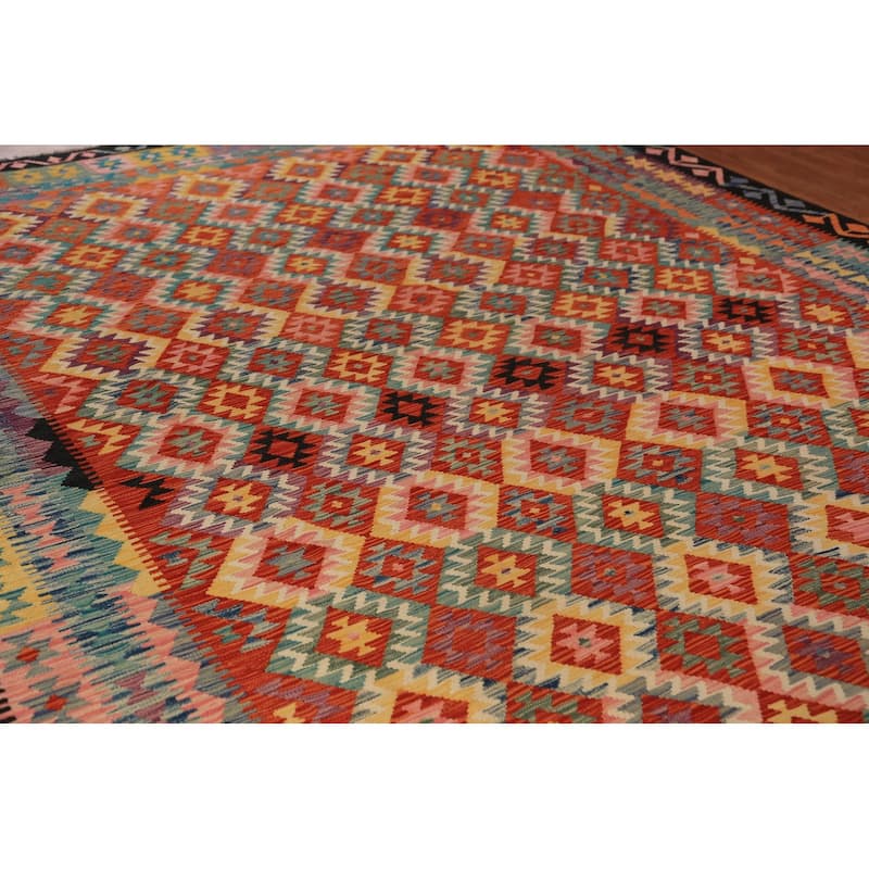 Trellis Kilim Oriental Area Rug Hand-Woven Reversible Wool Carpet - 9'11"x 12'8"