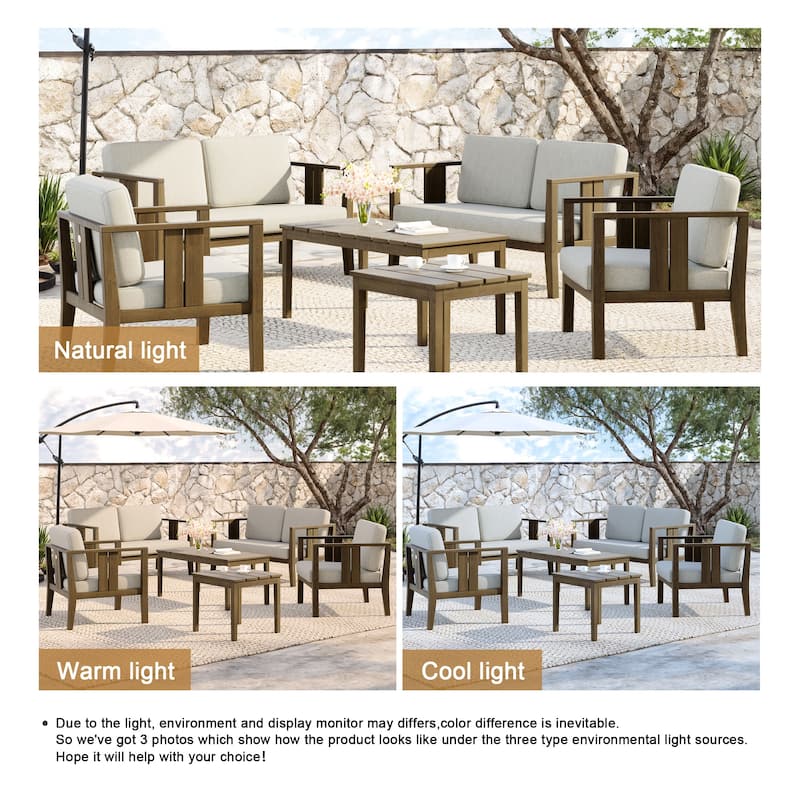 Teak Wood 6-Piece Outdoor Conversation Set with Table