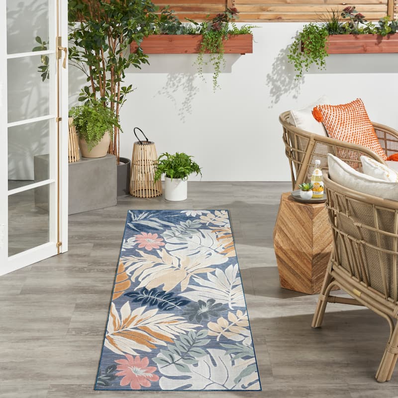 Nourison Suncoast Indoor/Outdoor Tropical Floral Area Rug - Denim/Multicolor - 2' x 6'