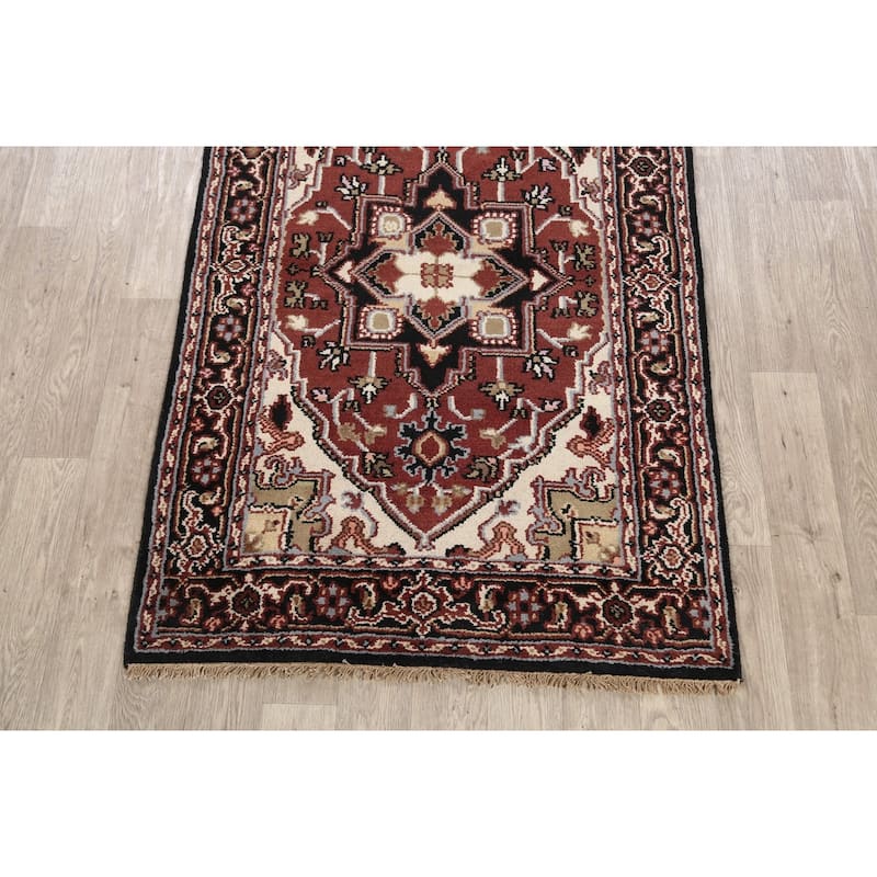 Geometric Heriz Oriental Foyer Area Rug Hand-knotted Wool Carpet - 3'11" x 6'1"