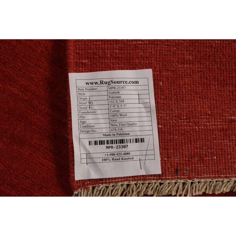 Red Gabbeh Modern Rug Handmade Solid Tribal Wool Carpet - 3'5" x 5'0"