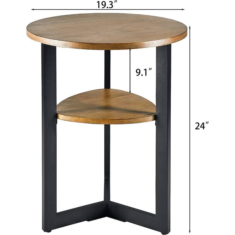 Round Coffee Table 2-Tier Modern Industrail Center Table