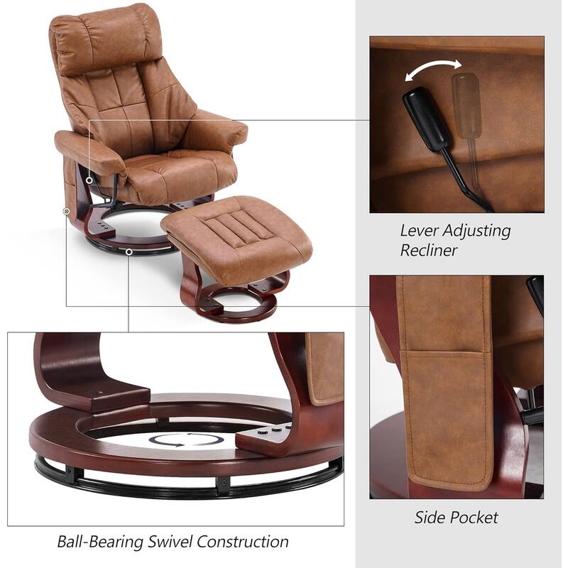 MCombo Set of 2 Recliner Chair with Ottoman Vibration Massag Faux Leather 9068