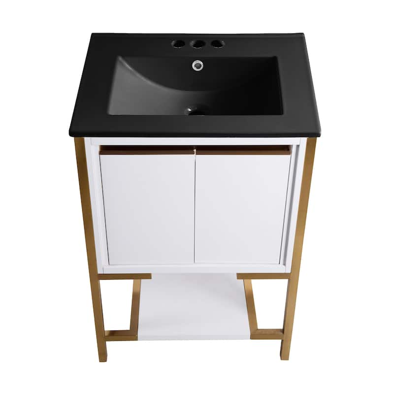Marseille 24 In. White Bathroom Vanity With Black, 3-Hole Ceramic Sink Top