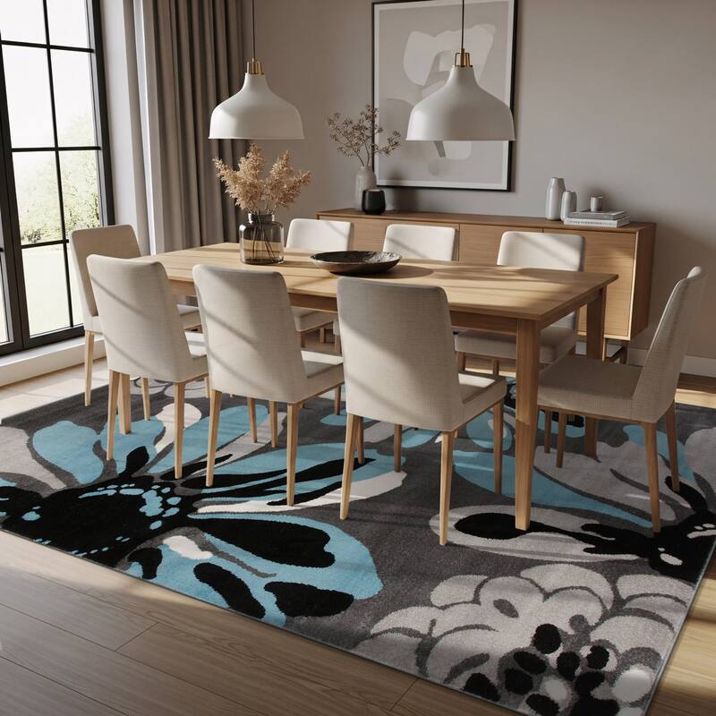 World Rug Gallery Contemporary Modern Flowers Area Rug