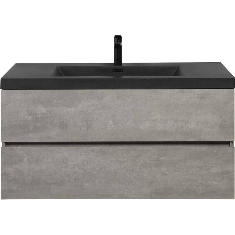 36" Wall-Mounted Floating Vanity with Premium Quartz Sand Basin, Grey Modern Storage Cabinet