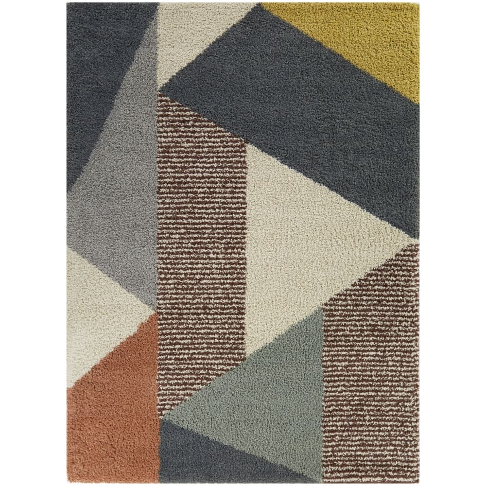 Merril Mid-century Modern Color Block Shag Area Rug