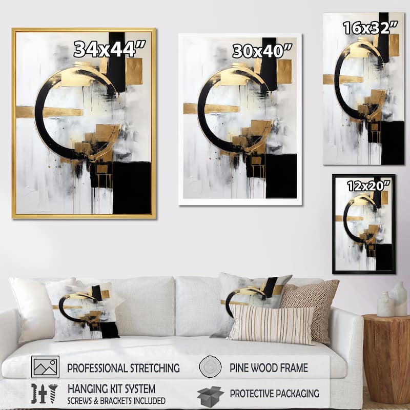 Designart "New Balance Dreams Abstract Gold And Black" Abstract Painting Wall Decor