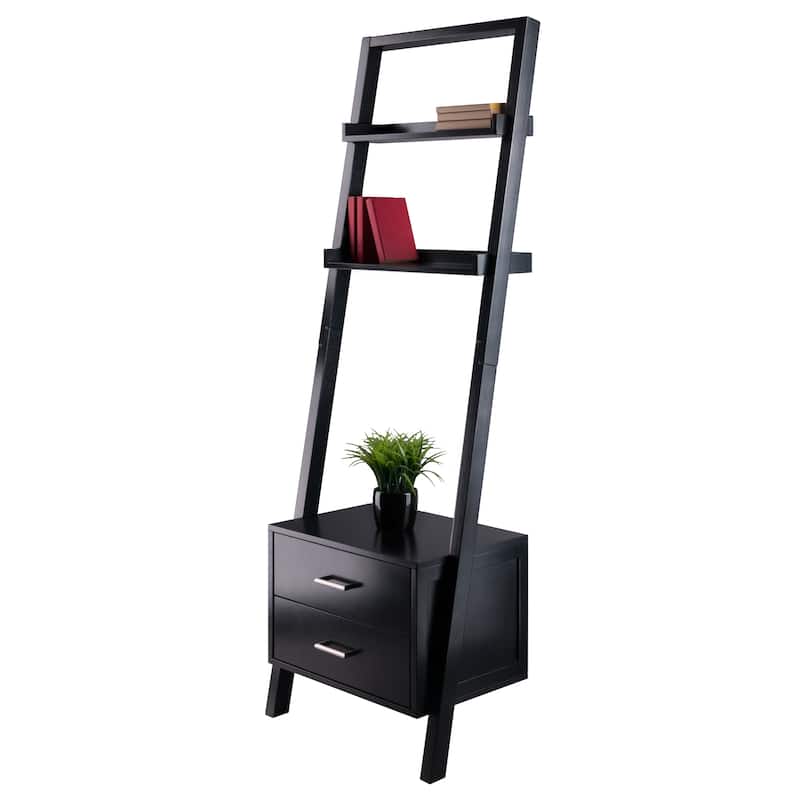 Bellamy 2-Drawer Leaning Shelf, Black - 22.99 x 15.98 x 69.36 inches