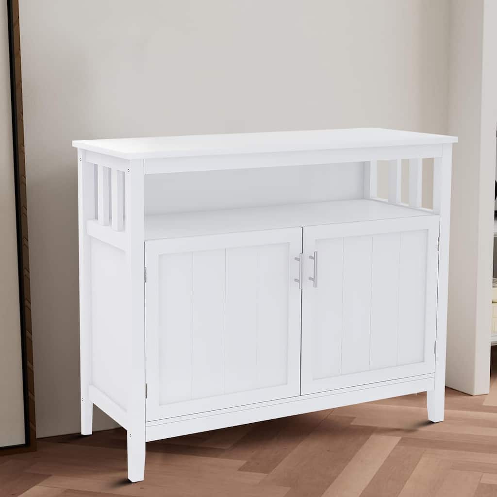 Classic Minimalist Wooden Sideboard with a Cabinet and an Open Storage Compartment