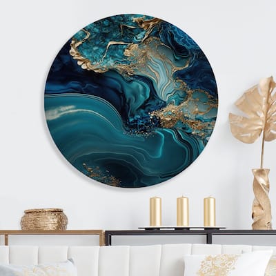 Designart 'Abstract Geode Turquoise I' Modern Metal Round Wall Art