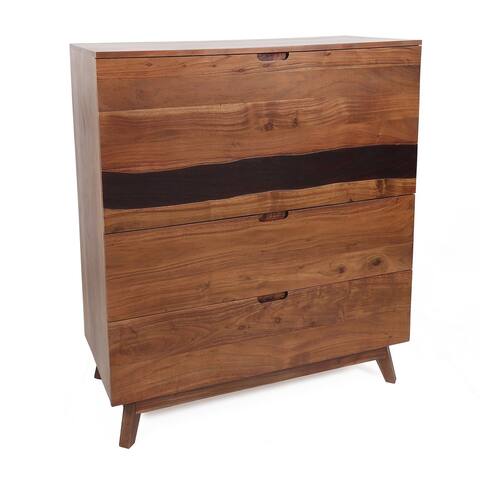 Hedy 46 Inch Tall Dresser Chest, 2 Drawers, 1 Drop Down Cabinet, Brown