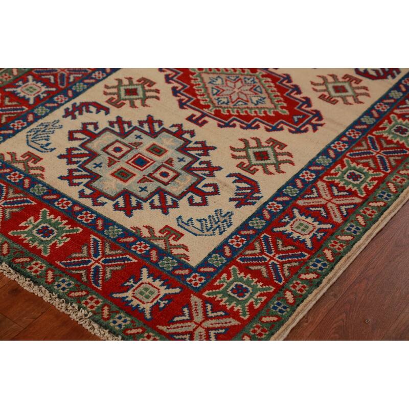 Traditional Kazak Foyer Rug Hand-Knotted Beige Wool Carpet - 2'8"x 4'0"
