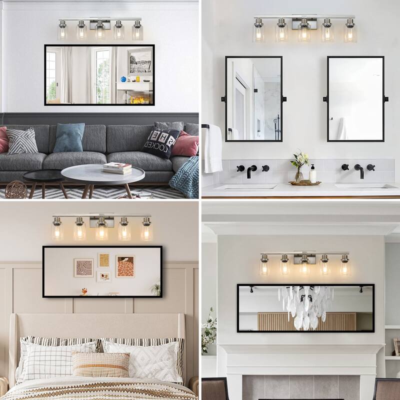 31" 5-Light Vanity Light with Clear Glass Shades, Modern Iron Metal Bathroom Wall Fixture for Mirror(No Bulbs)