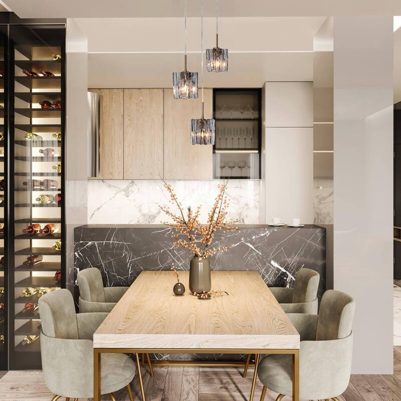 Kasy Modern 3-Light Linear Chandelier Textured Glass Pendant Lights for Kitchen Island Dining Room - L 18.1" x W 4.7" x H 8.7"