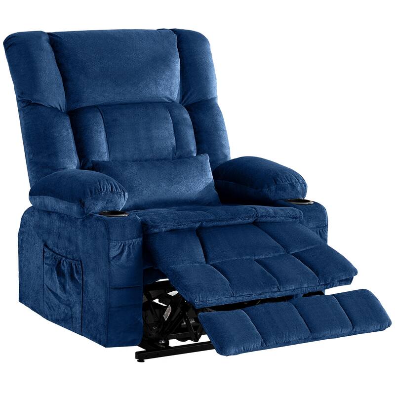 HomeRoots 38" Blue Tufted Velvet Heated Massage Lift Assist Recliner With USB