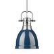 preview thumbnail 1 of 0, Yep by Golden Lighting Duncan 1-light 9in Rod Hung Pendant in Chrome and Navy Blue shade