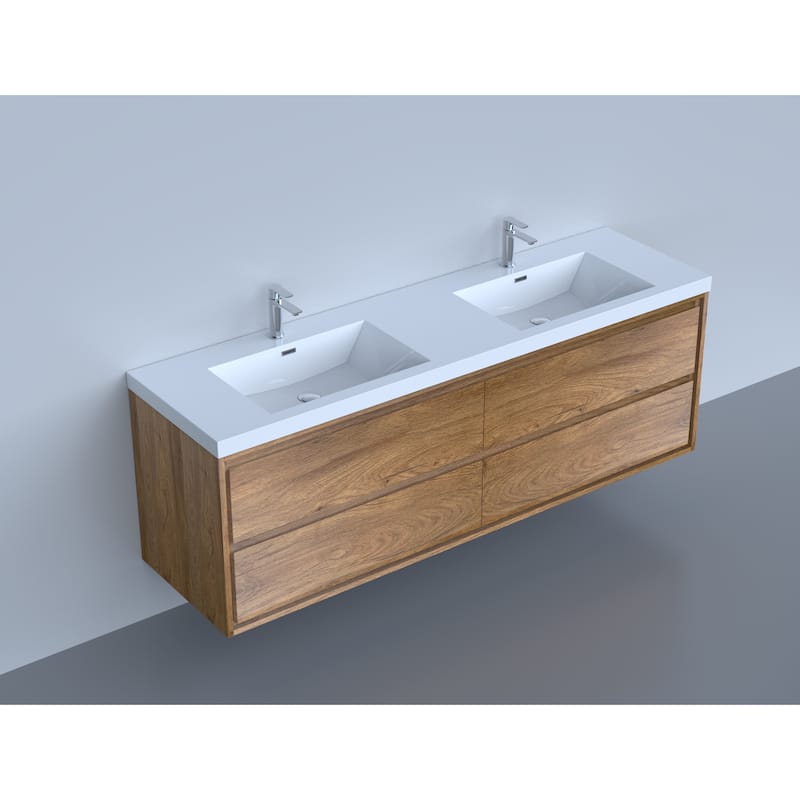 Sage 72" wall mounted bathroom vanity with double basin acrylic top