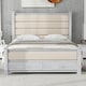 preview thumbnail 3 of 12, Queen Size Platform Bed with Upholstered Headboard and 2 Drawers, Antique White