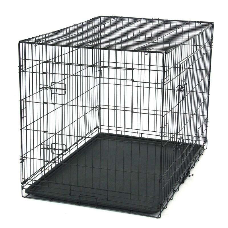 Black Wire Metal Pet Kennel Cat Dog Folding Steel Crate with Rounded Edges and Carrying Handle