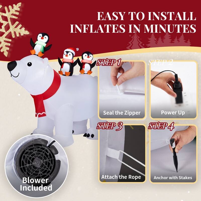 5FT Lighted Polar Bear and Penguis Christmas Inflatable Decoration