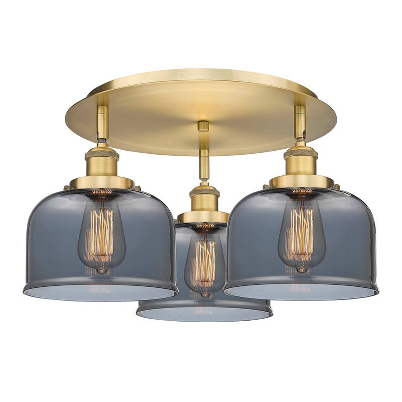 Innovations Lighting Bell - 3 Light 20" Flush Mount - Brushed Brass/Light Smoke