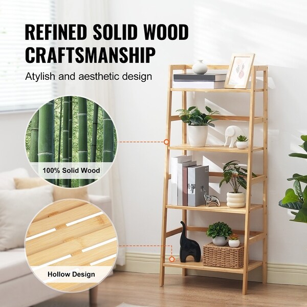 4-Tier Wicker Ladder Shelf Rack, Rattan Storage Organizer for Home