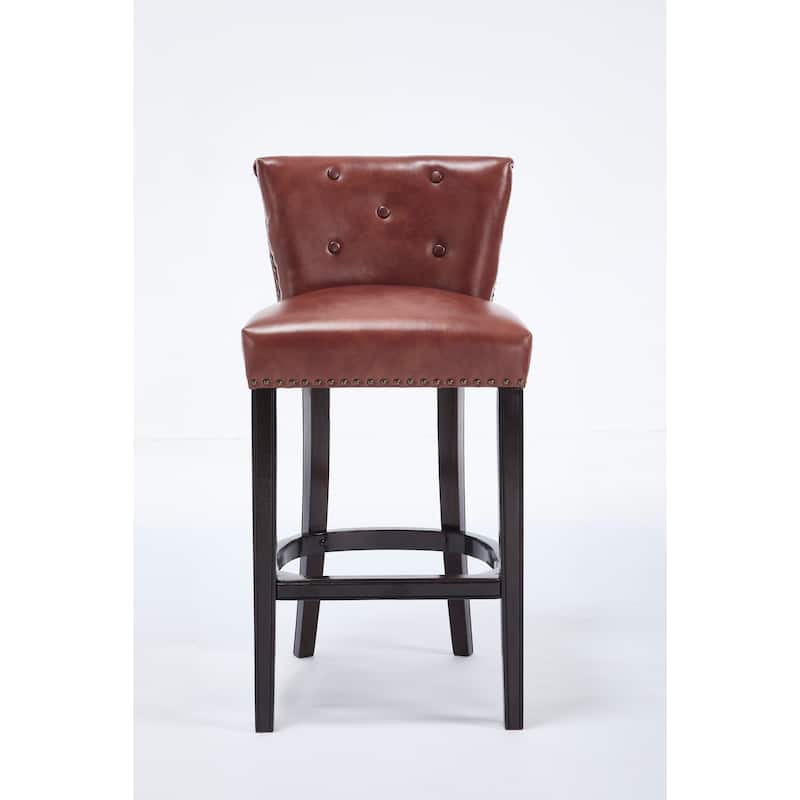 Bar Stools Set of 2,Seat Height 26" Leather Wooden Bar Stools